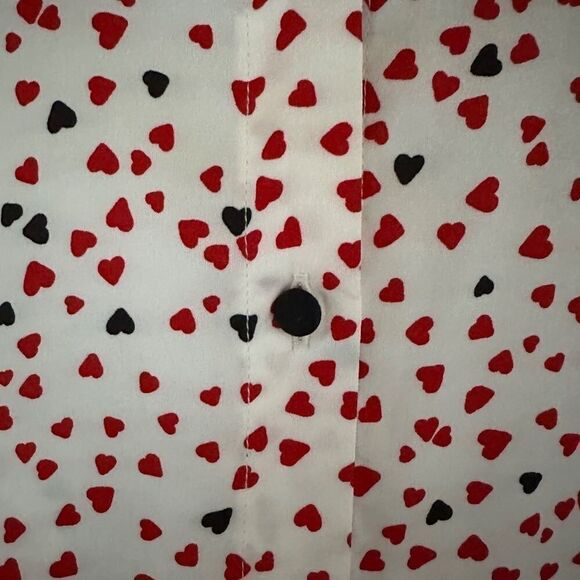 Zara white silken long sleeve button down shirt with red and black hearts NWOT M - Picture 2 of 14